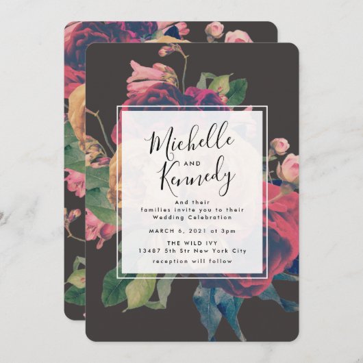 Donkere Roos Botanische Fete Weddenschap Kaart (Voorkant / Achterkant)