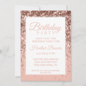 Donkere Roos Gold Glitter Birthday Invitation Kaart (Voorkant)
