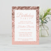 Donkere Roos Gold Glitter Birthday Invitation Kaart (Staand voorkant)