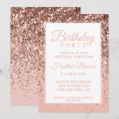 Donkere Roos Gold Glitter Birthday Invitation Kaart (Voorkant / Achterkant)