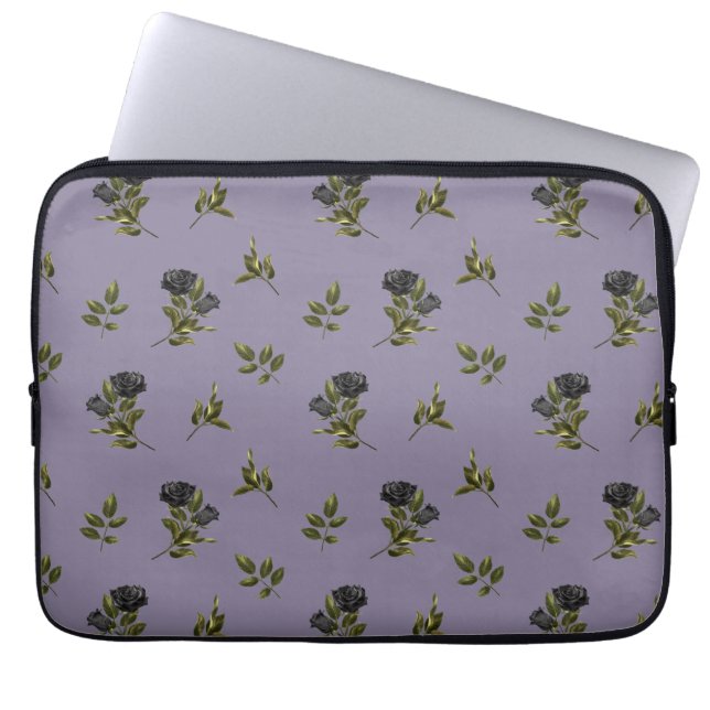 Donkere Roos Patroon Laptop Sleeve (Voorkant)