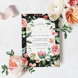 Donkere Roos | Romantische Lente Bloemen Bruiloft Folie Uitnodiging