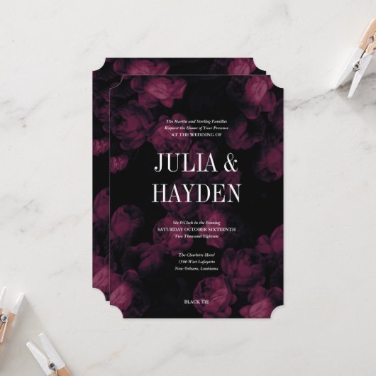 Donkere Roos tuinbouwuitnodigingen Kaart (Voorkant / Achterkant in situ)