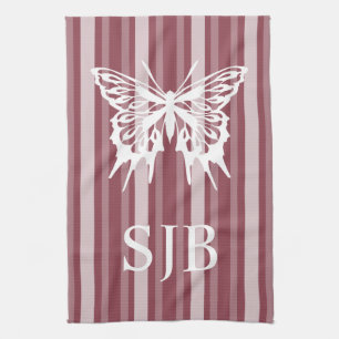 Donkere Roos Victoriaans Stripe met Butterfly Mono Theedoek