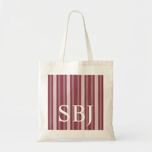 Donkere Roos Victoriaans Stripe met Monogram Tote Bag (Voorkant)