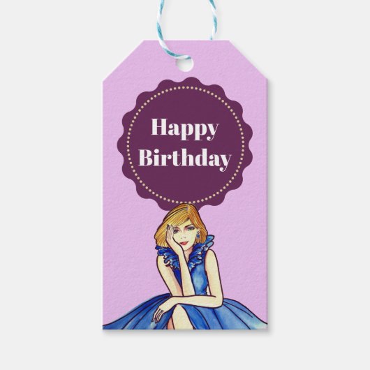 Donkere Royal Blue Cocktail Gown Mode Illustratie Cadeaulabel (Voorkant)