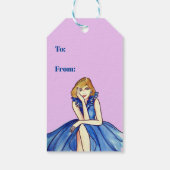 Donkere Royal Blue Cocktail Gown Mode Illustratie Cadeaulabel (Achterkant)