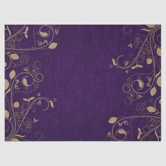 Donkere Royal Paars met Gold Scroll Decoupage Tissuepapier (Voorkant)