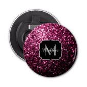 Donkere roze bruine glitter monogram button flesopener (Voorkant)