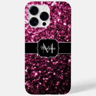 Donkere roze bruine glitter monogram Case-Mate iPhone 14 pro max hoesje