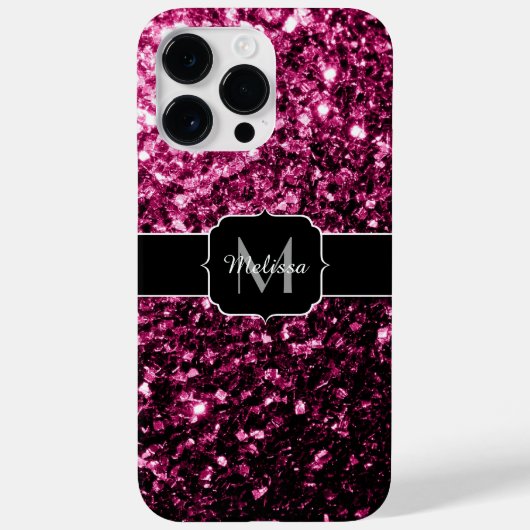 Donkere roze bruine glitter monogram Case-Mate iPhone case (Achterkant)