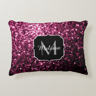 Donkere roze bruine glitter monogram decoratief kussen