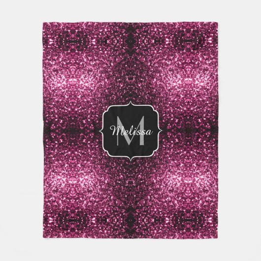 Donkere roze bruine glitter monogram fleece deken (Voorkant)