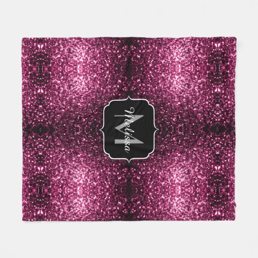 Donkere roze bruine glitter monogram fleece deken (Voorkant (Horizontaal))
