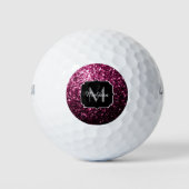 Donkere roze bruine glitter monogram golfballen (Voorkant)