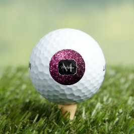 Donkere roze bruine glitter monogram golfballen