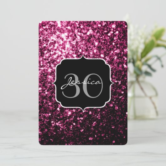 Donkere roze bruine glitter monogram kaart (Staand voorkant)