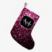 Donkere roze bruine glitter monogram kleine kerstsok (Voorkant (Hangend))