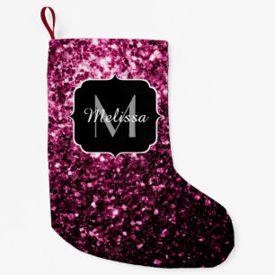 Donkere roze bruine glitter monogram kleine kerstsok
