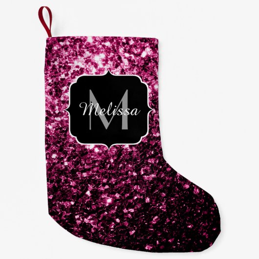 Donkere roze bruine glitter monogram kleine kerstsok (Voorkant)