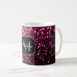 Donkere roze bruine glitter monogram koffiemok