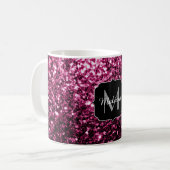 Donkere roze bruine glitter monogram koffiemok (Voorkant links)