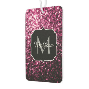 Donkere roze bruine glitter monogram luchtverfrisser