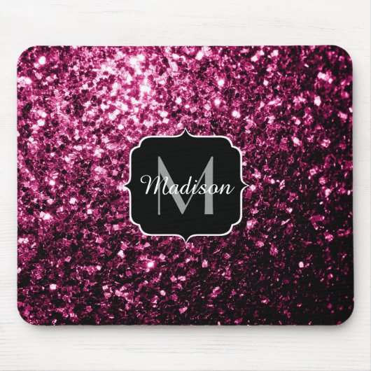 Donkere roze bruine glitter monogram muismat (Voorkant)