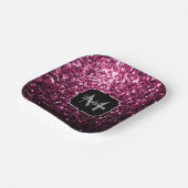 Donkere roze bruine glitter monogram papieren bordje (Gebogen)