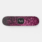 Donkere roze bruine glitter monogram persoonlijk skateboard (Horizontaal)