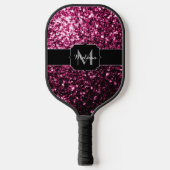 Donkere roze bruine glitter monogram pickleball paddle (Voorkant)