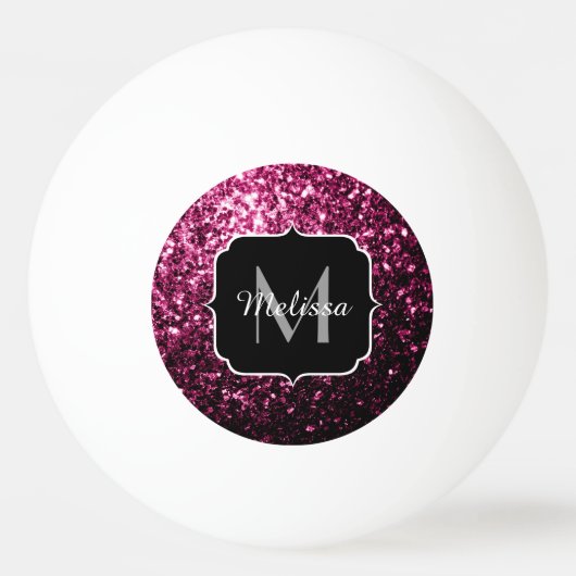 Donkere roze bruine glitter monogram pingpongbal (Voorkant)