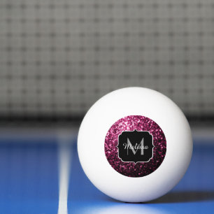 Donkere roze bruine glitter monogram pingpongbal