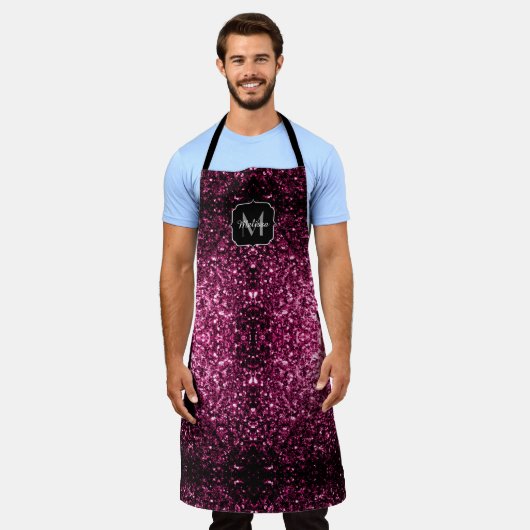 Donkere roze bruine glitter monogram schort (Gedragen)