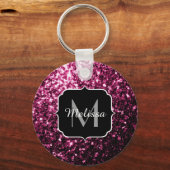 Donkere roze bruine glitter monogram sleutelhanger (Achterkant)