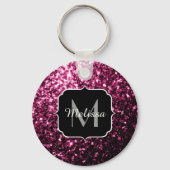 Donkere roze bruine glitter monogram sleutelhanger (Achterkant)
