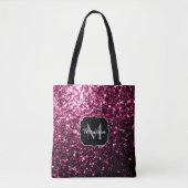 Donkere roze bruine glitter monogram tote bag (Voorkant)