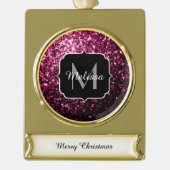 Donkere roze bruine glitter monogram verguld banner ornament (Voorkant)