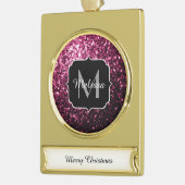Donkere roze bruine glitter monogram verguld banner ornament (Links)