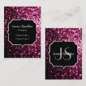 Donkere roze bruine glitter monogram visitekaartje (Voorkant / Achterkant)