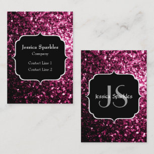 Donkere roze bruine glitter monogram visitekaartje