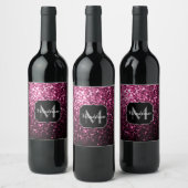 Donkere roze bruine glitter monogram wijn etiket (Flessen)