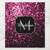 Donkere roze bruine glitter monogram wijn etiket (Enkel label)