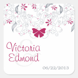 Donkere roze Butterfly Whimsy Weddenkers Vierkante Sticker