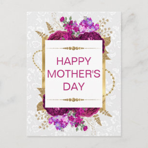 Donkere roze en paarse bloemen Moederdag  Briefkaart