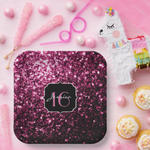 Donkere roze faux glanzend glitter sparkles Sweet  Papieren Bordje