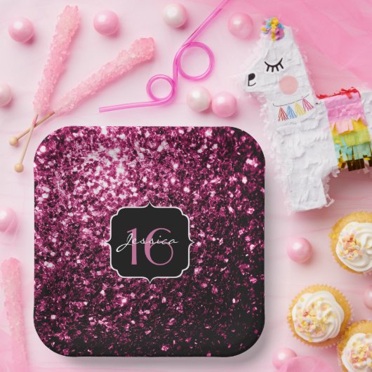Donkere roze faux glanzend glitter sparkles Sweet  Papieren Bordje (Feest)