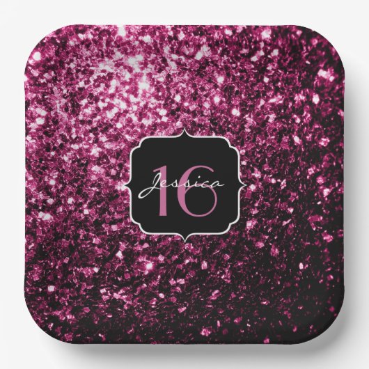 Donkere roze faux glanzend glitter sparkles Sweet  Papieren Bordje (Voorkant)
