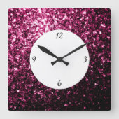 Donkere roze faux glanzende glitter sparkles met g vierkante klok (Voorkant)