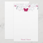 Donkere, roze, gepersonaliseerde schrijfbenodigdhe briefpapier (Voorkant / Achterkant)